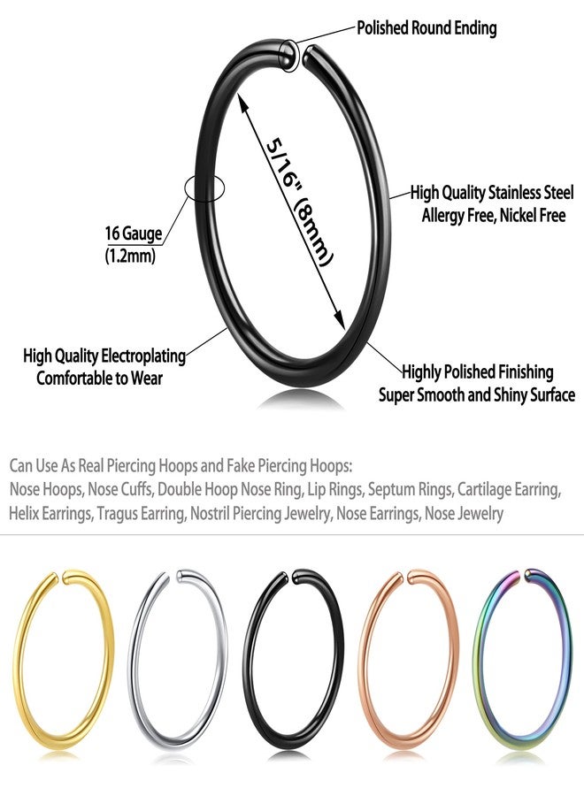 VELCARE 5 Pairs Nose Rings Hoops Nose Piercings Hoop Nose Ring Faux Fake Nose Ring 16G Nose Piercing Jewelry Lip Nose Rings for Women Men Nose Hoops Tragus Helix Cartilage Hoop Earring 16 Gauge Nose Hoop Ring Fake Piercings Nose Piercing Ring Stainless Steel - Image 3